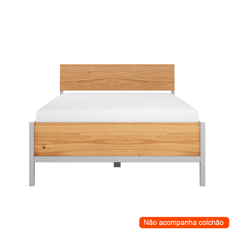 Cama Casal Square 6 Gavetas Madeira Maciça Natural Pine e Cool Grey