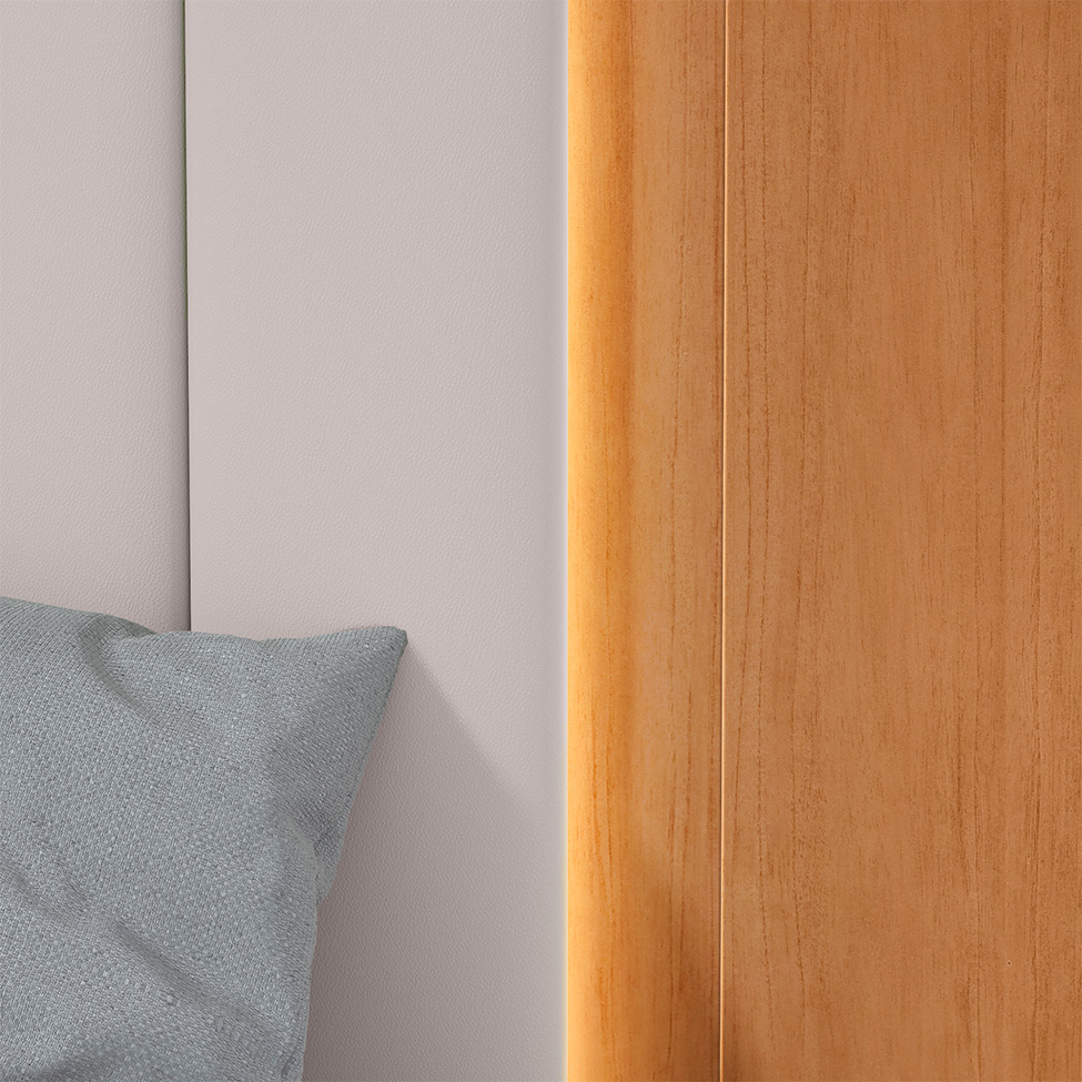 Cama Casal com 2 Mesas de Apoio USB Solaris 4 GV Revestimento Sintético Bege e Amêndoa