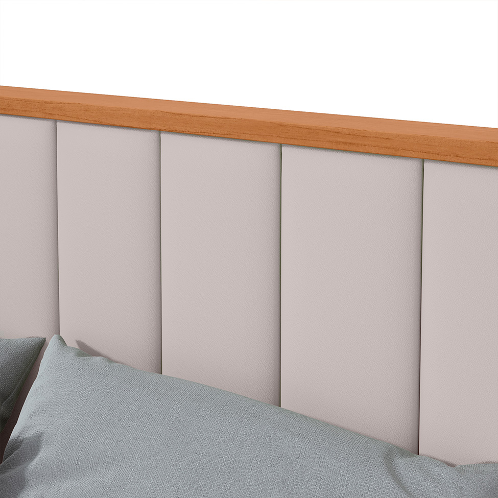 Cama Casal com 2 Mesas de Apoio USB Solaris 4 GV Revestimento Sintético Bege e Amêndoa