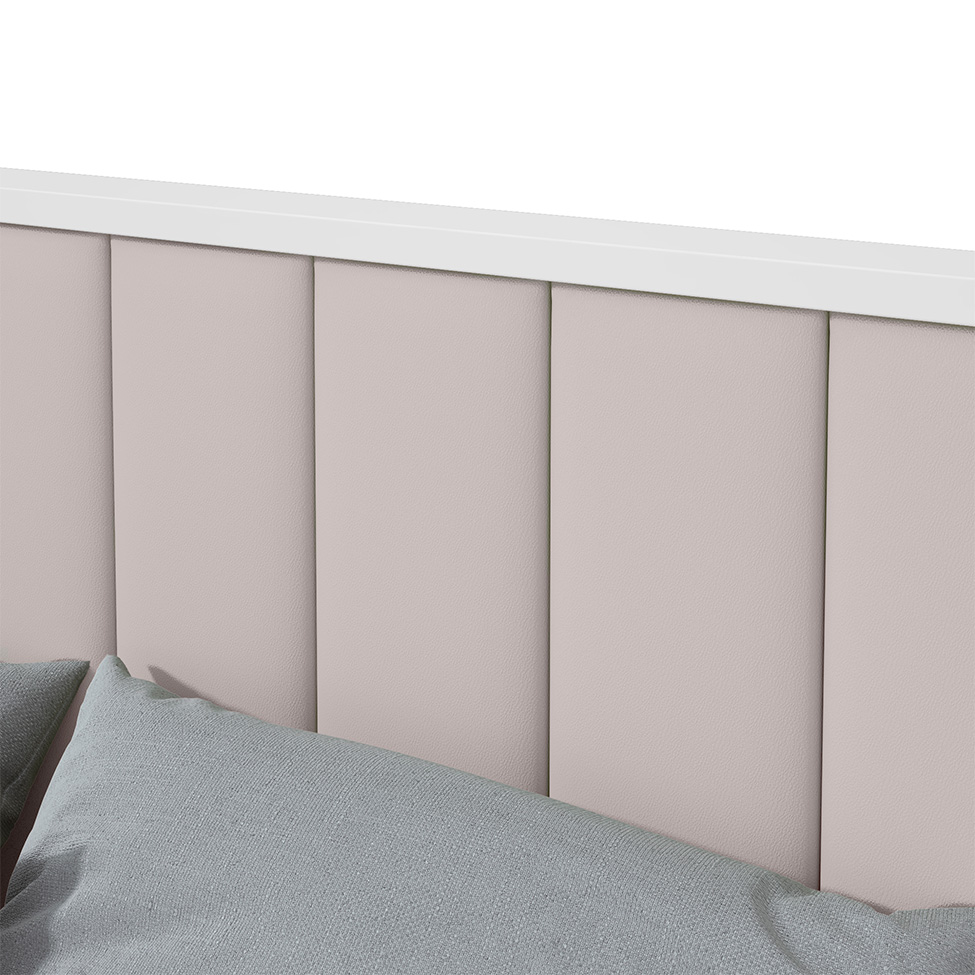 Cama Casal com 2 Mesas de Apoio e USB Solaris 4 GV Revestimento Sintético Bege e Branca