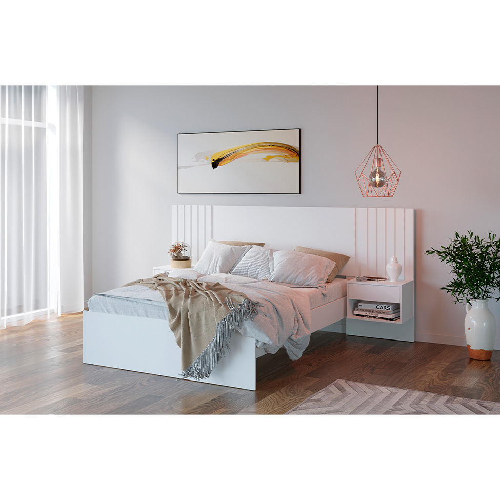 Cama Casal com 2 Mesas de Cabeceira Zara Branca