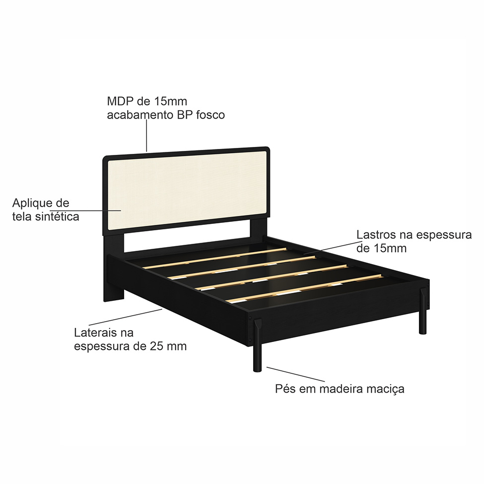 Cama Casal com Palhinha Oslo Nero