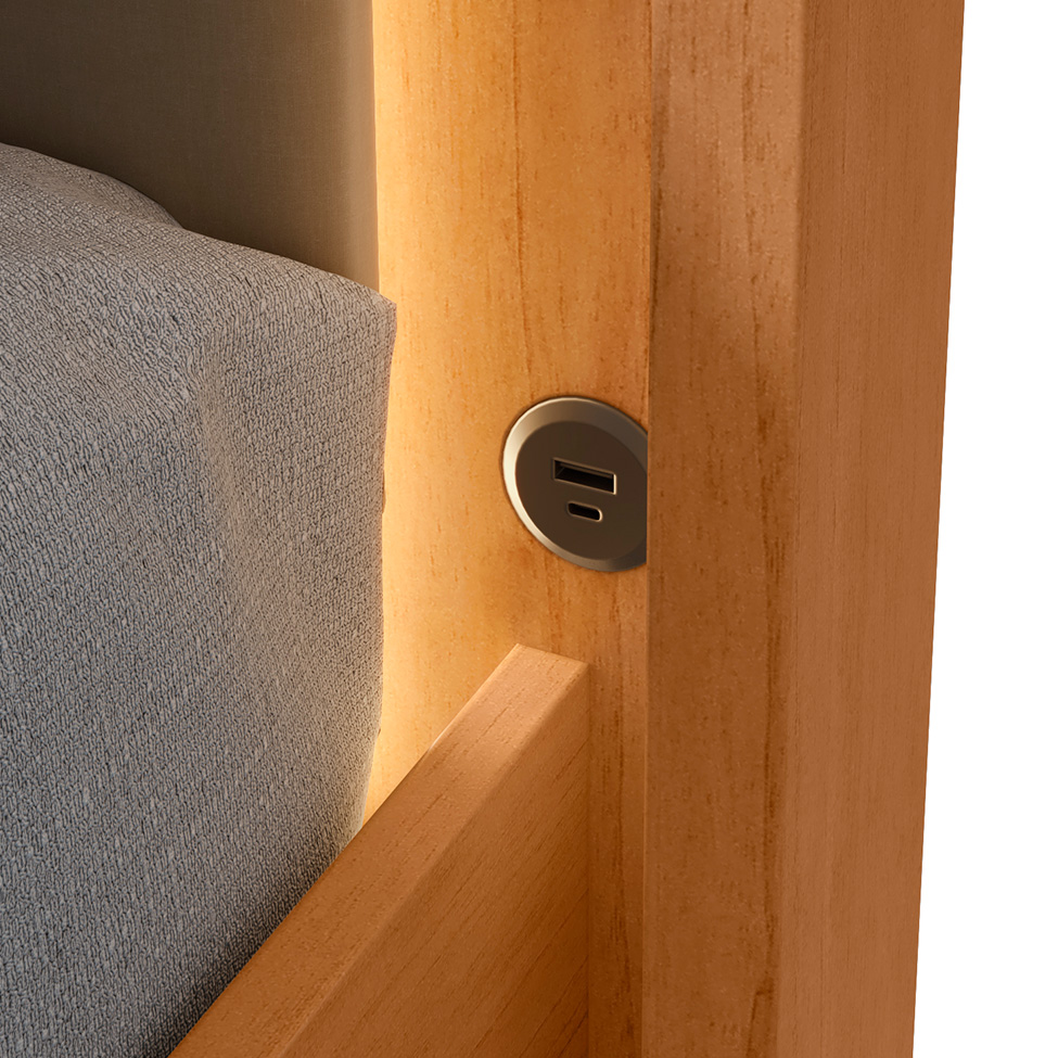 Cama Casal com USB Solaris 2 GV Revestimento Sintético Bege e Amêndoa