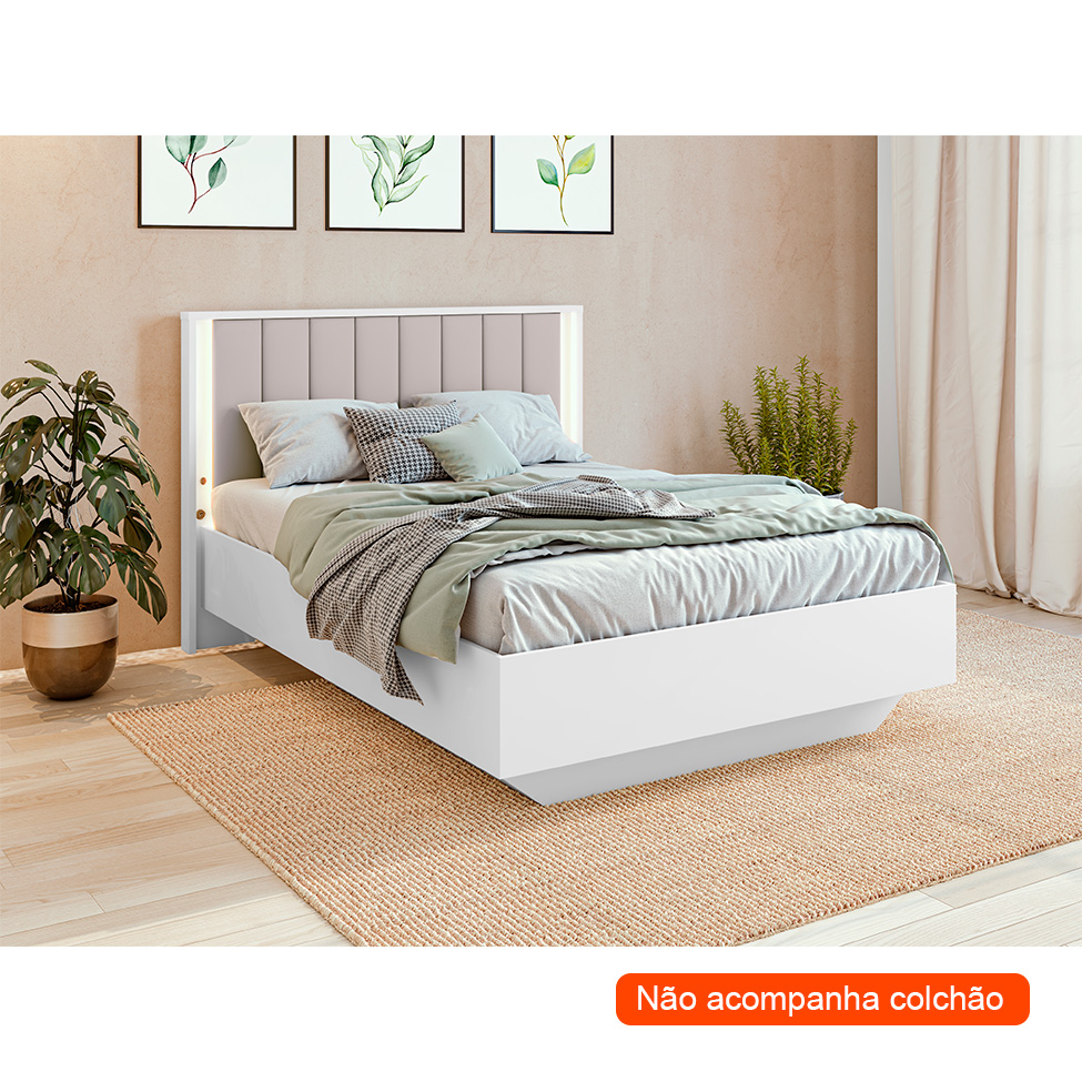 Cama Casal com USB Solaris 2 GV Revestimento Sintético Bege e Branca