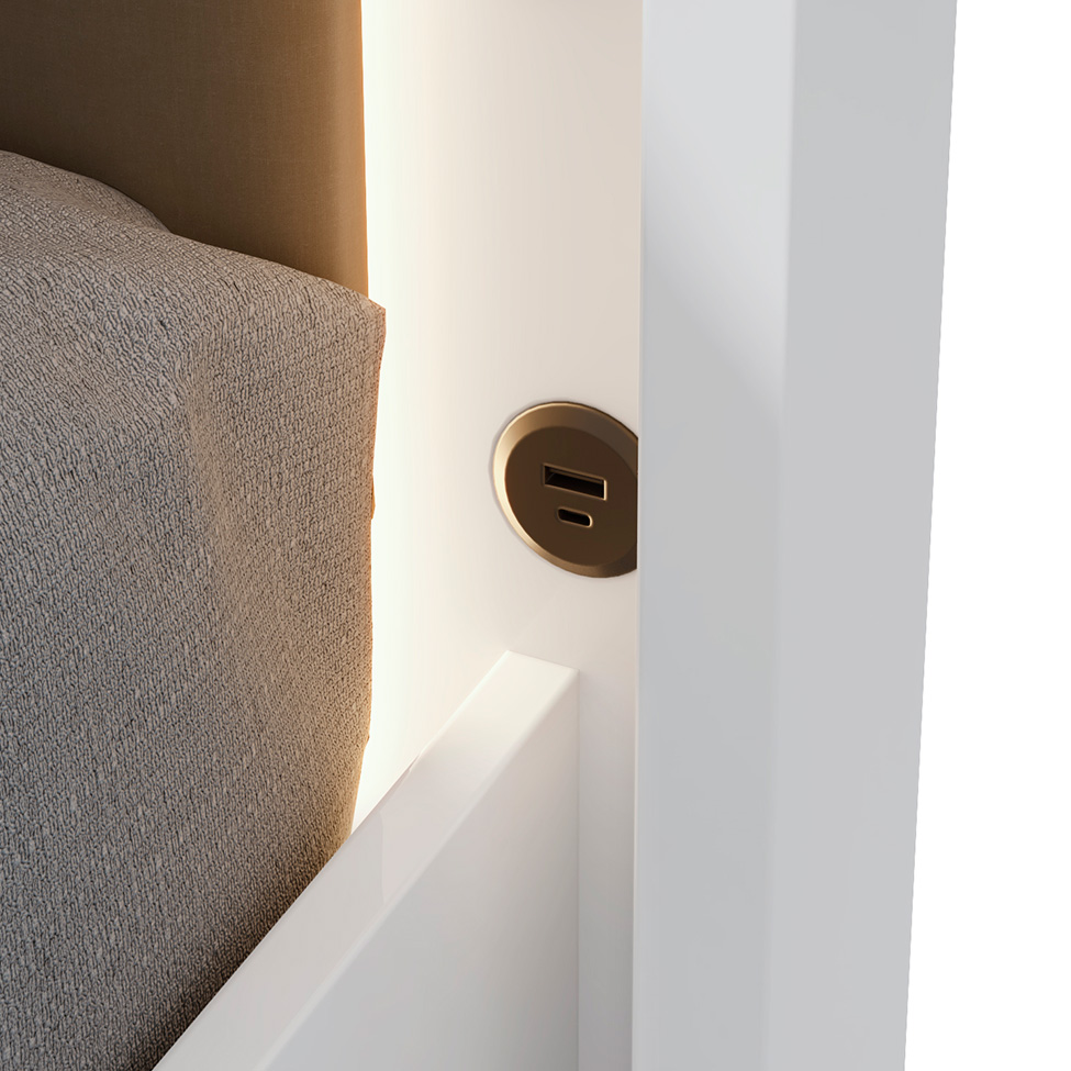 Cama Casal com USB Solaris 2 GV Revestimento Sintético Bege e Branca
