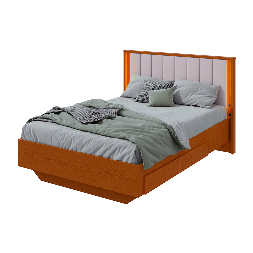 Cama Casal com USB Solaris 2 GV Revestimento Sintético Bege e Frassino