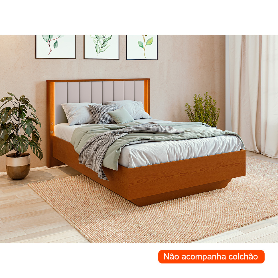 Cama Casal com USB Solaris 2 GV Revestimento Sintético Bege e Frassino