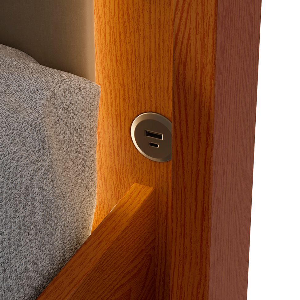 Cama Casal com USB Solaris 2 GV Revestimento Sintético Bege e Frassino
