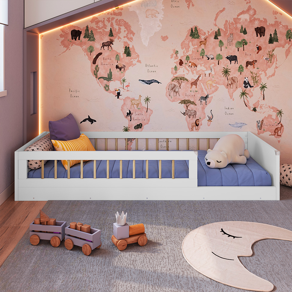 Cama Infantil Montessoriana Afeto Branca 85 cm