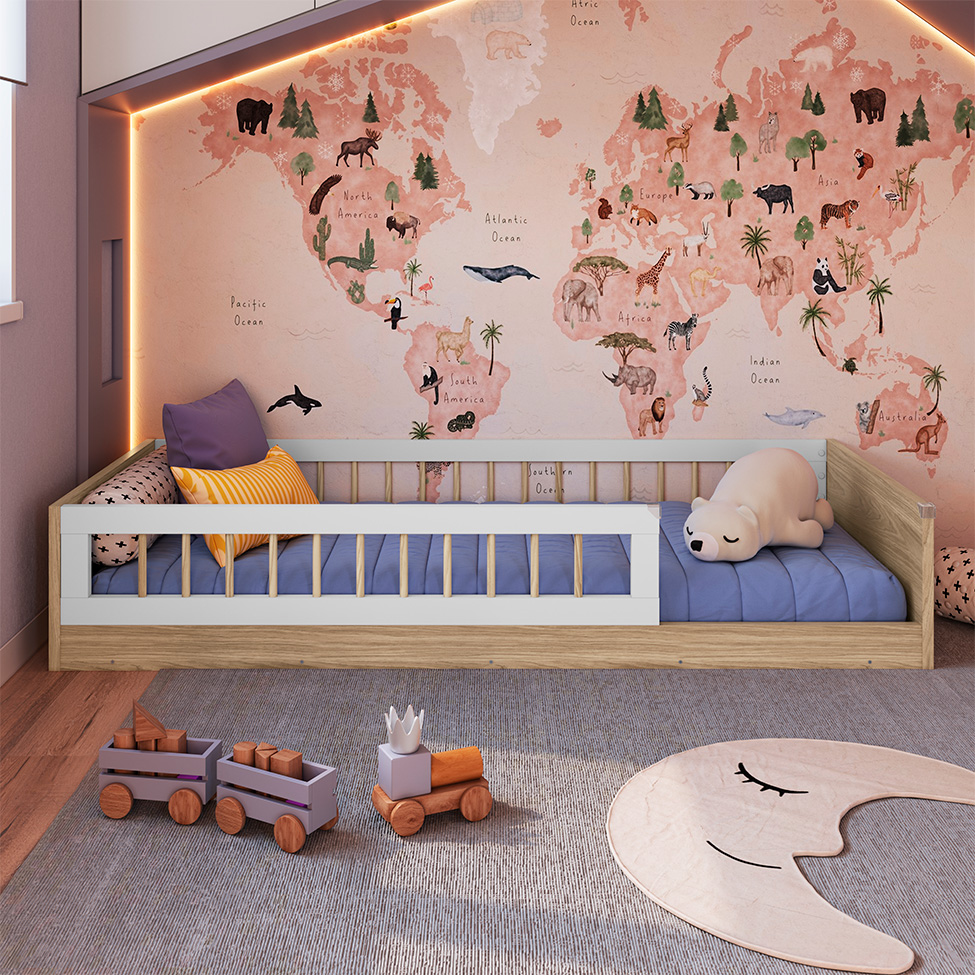 Cama Infantil Montessoriana Afeto Branca e Aveiro 85 cm