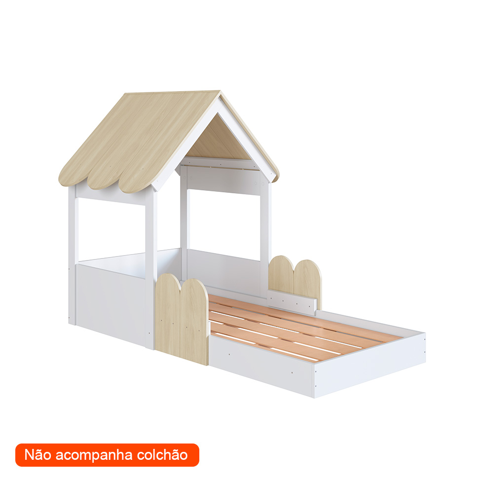 Cama Infantil Montessoriana Casinha Branca e Carvalho
