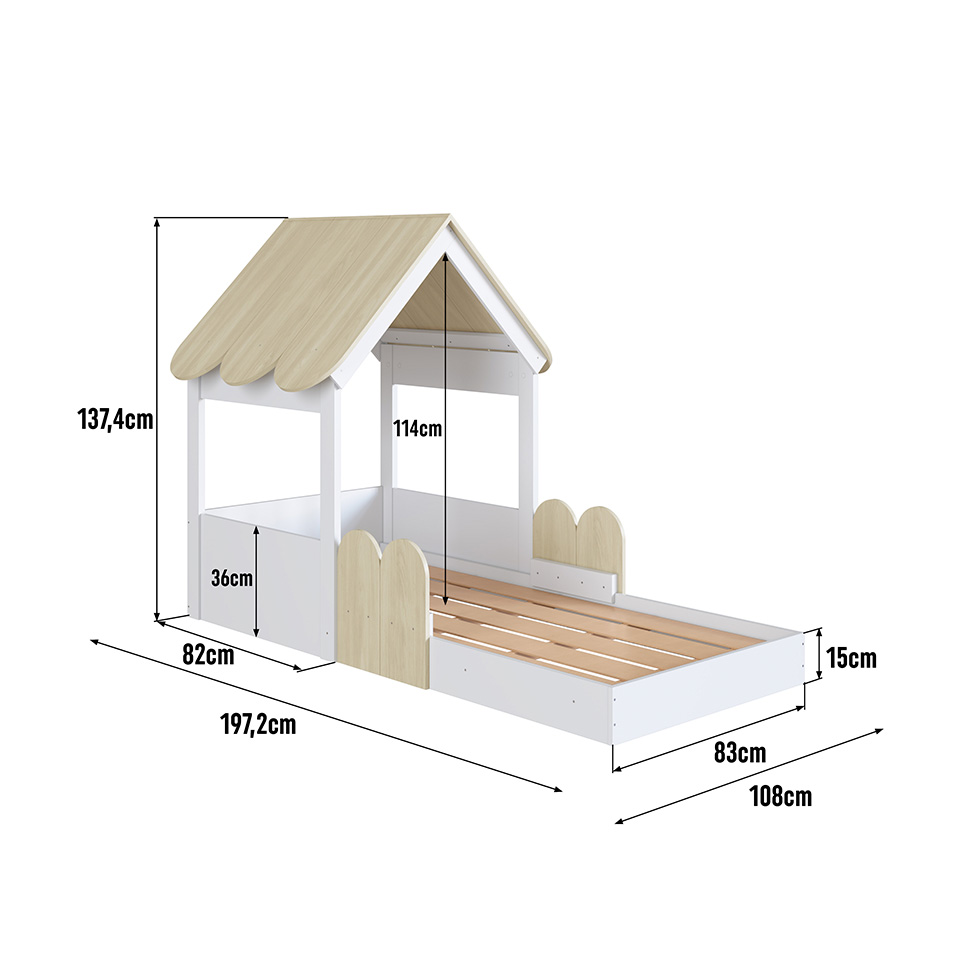 Cama Infantil Montessoriana Casinha Branca e Carvalho