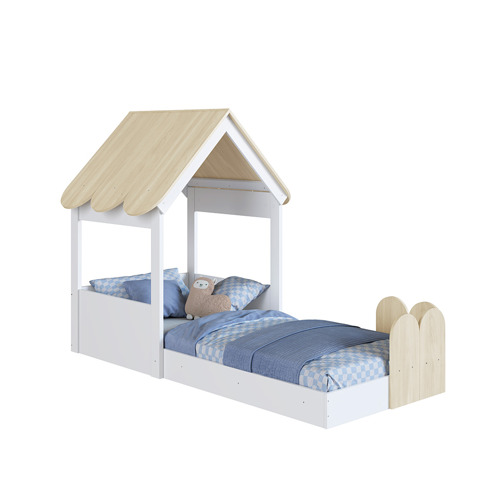 Cama Infantil Montessoriana Casinha Branca e Carvalho