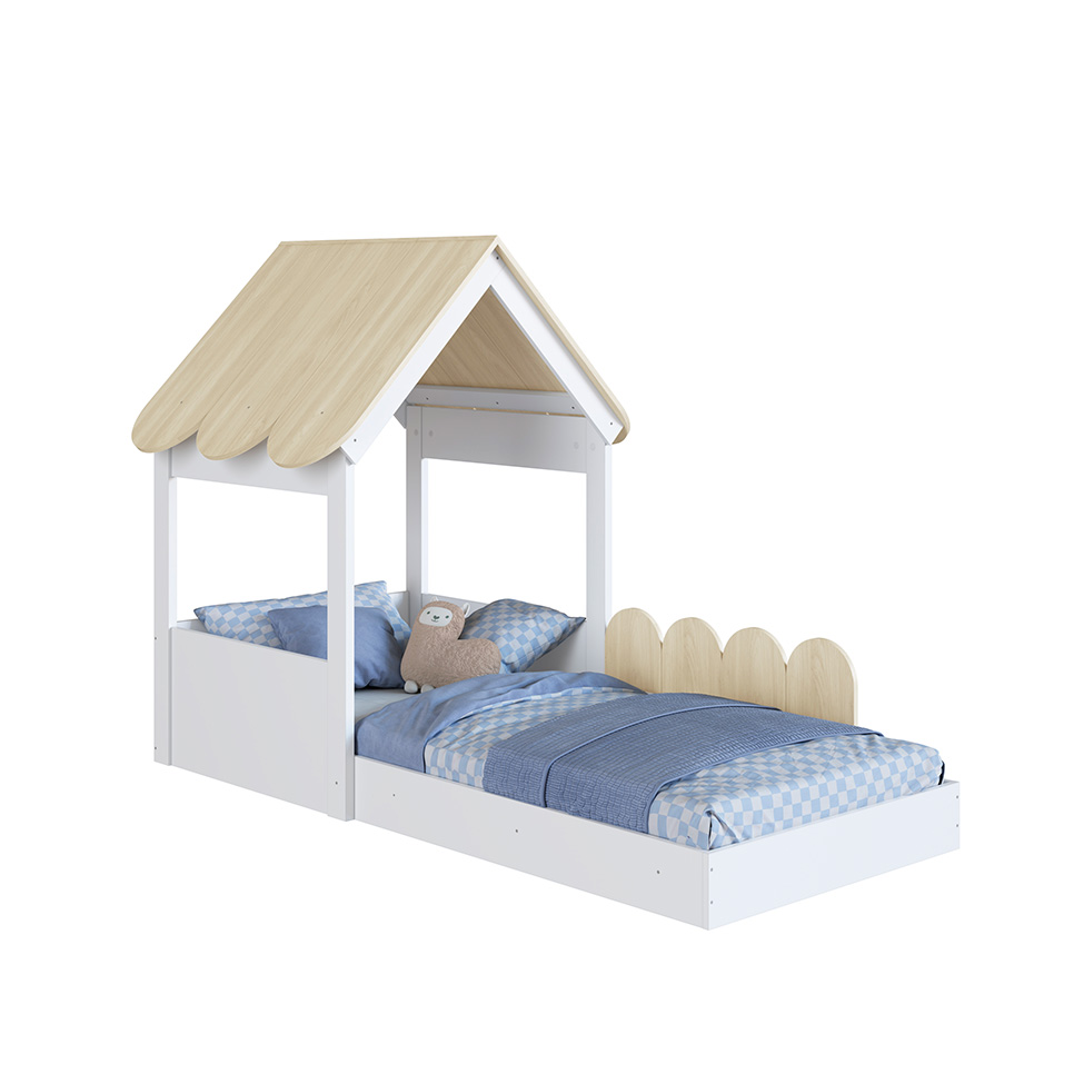 Cama Infantil Montessoriana Casinha Branca e Carvalho