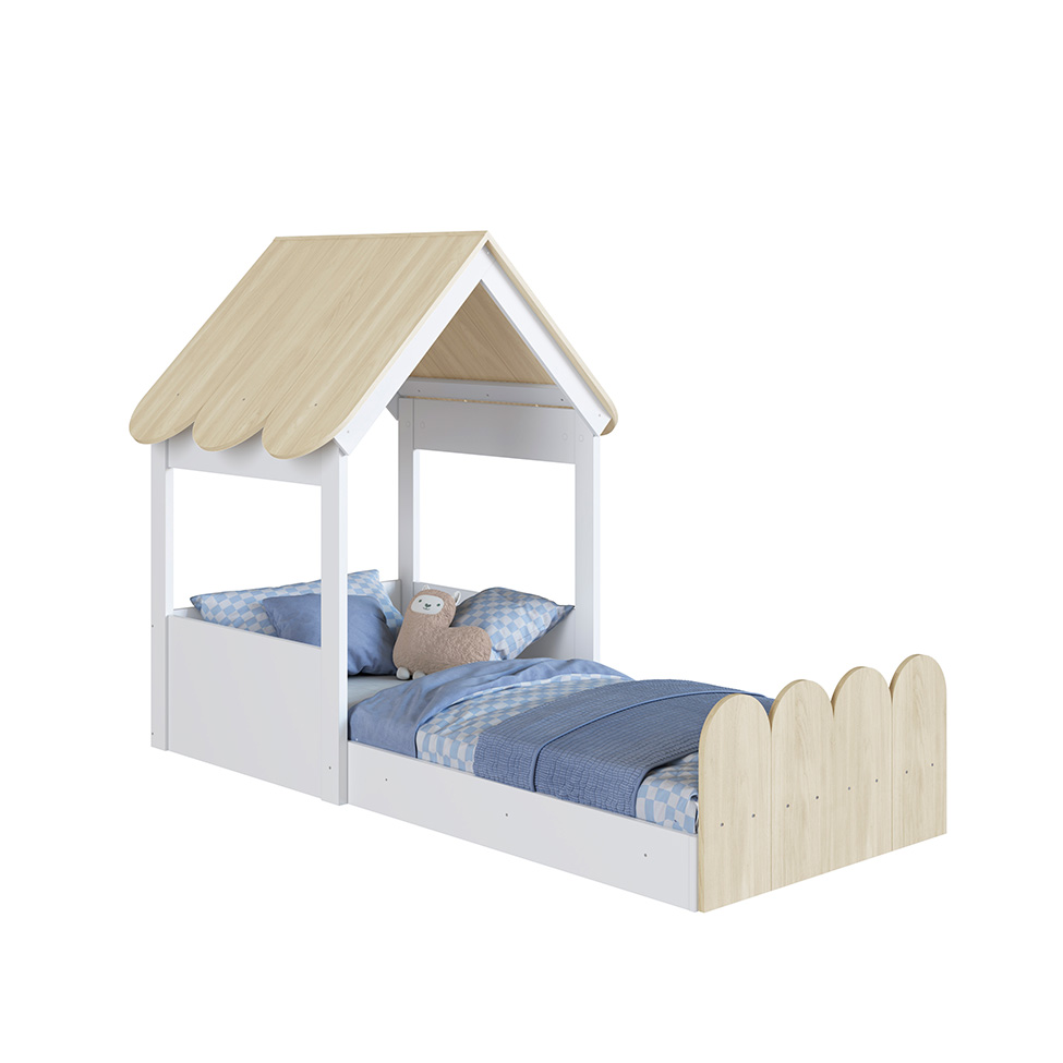 Cama Infantil Montessoriana Casinha Branca e Carvalho