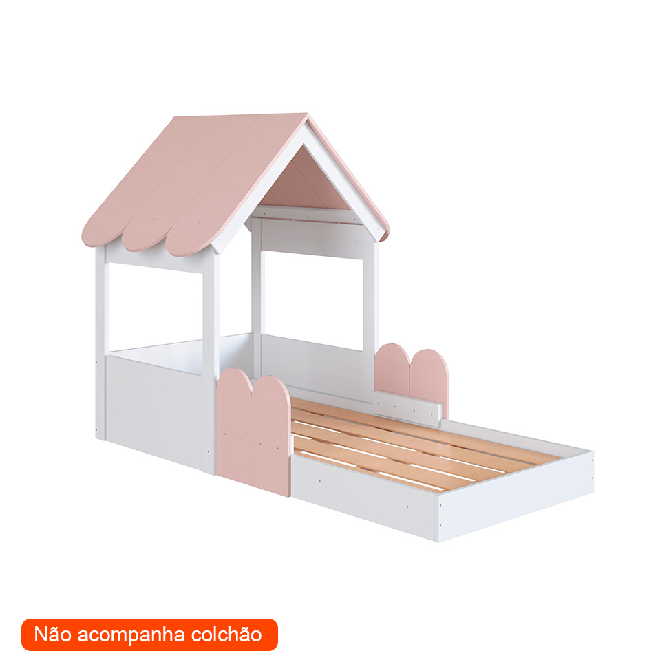 Cama Infantil Montessoriana Casinha Branca e Rosa