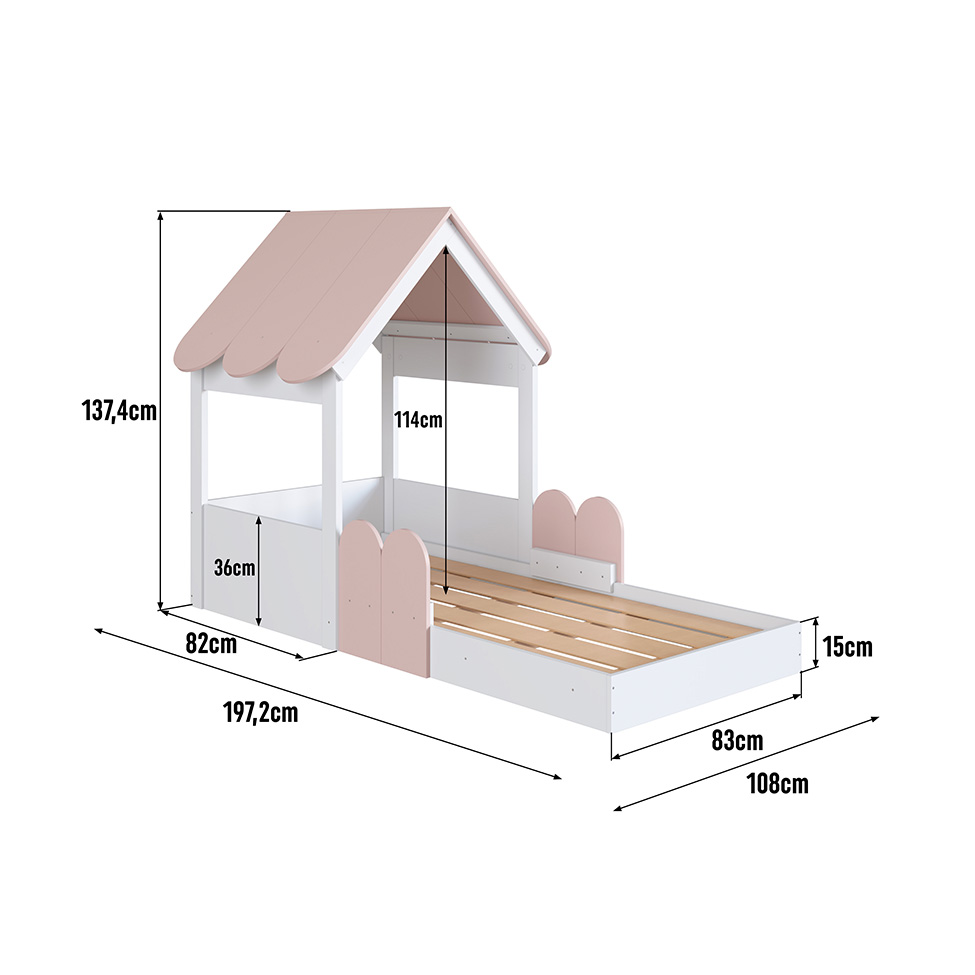 Cama Infantil Montessoriana Casinha Branca e Rosa