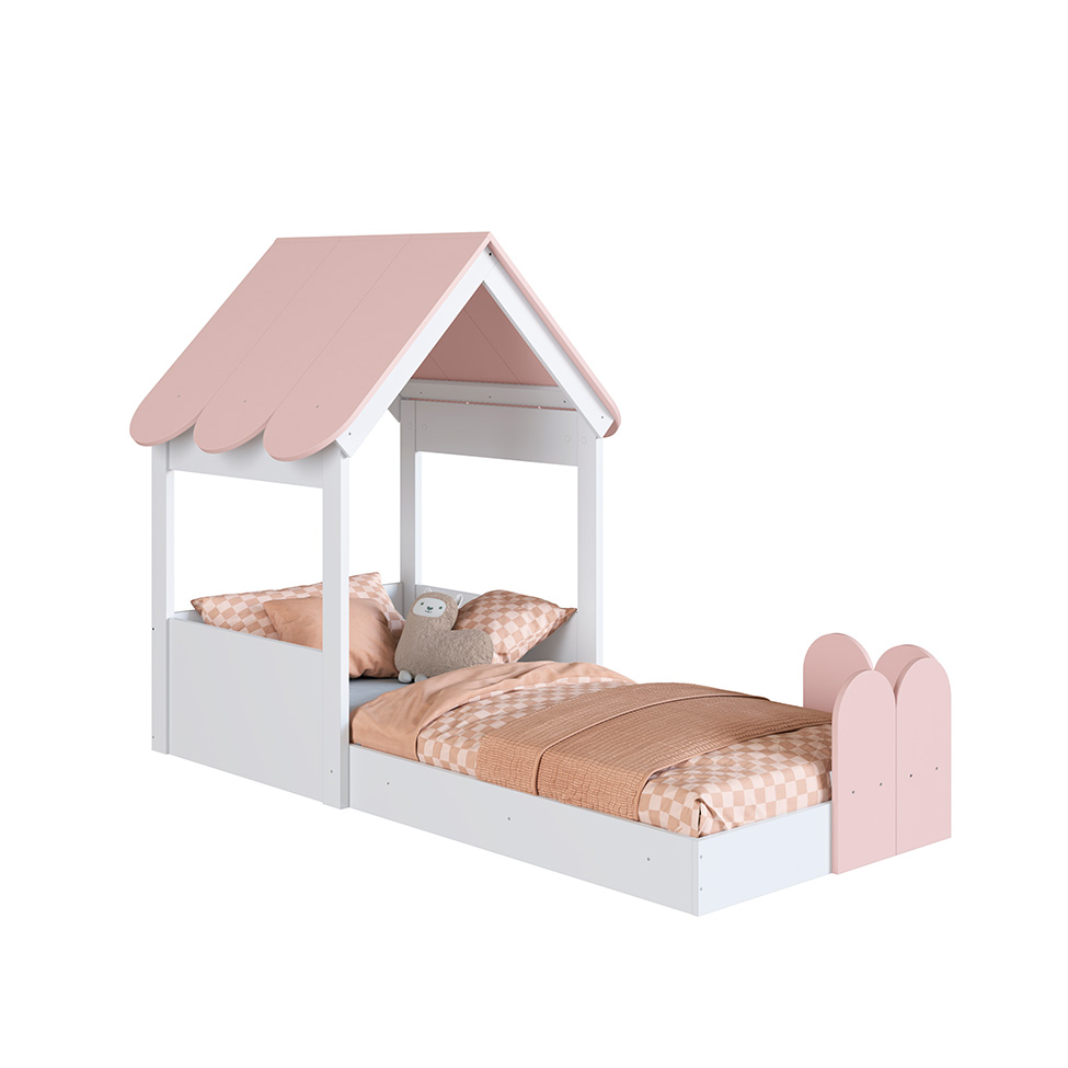 Cama Infantil Montessoriana Casinha Branca e Rosa