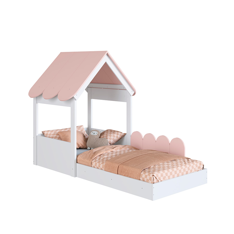 Cama Infantil Montessoriana Casinha Branca e Rosa