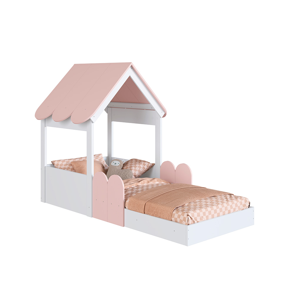 Cama Infantil Montessoriana Casinha Branca e Rosa