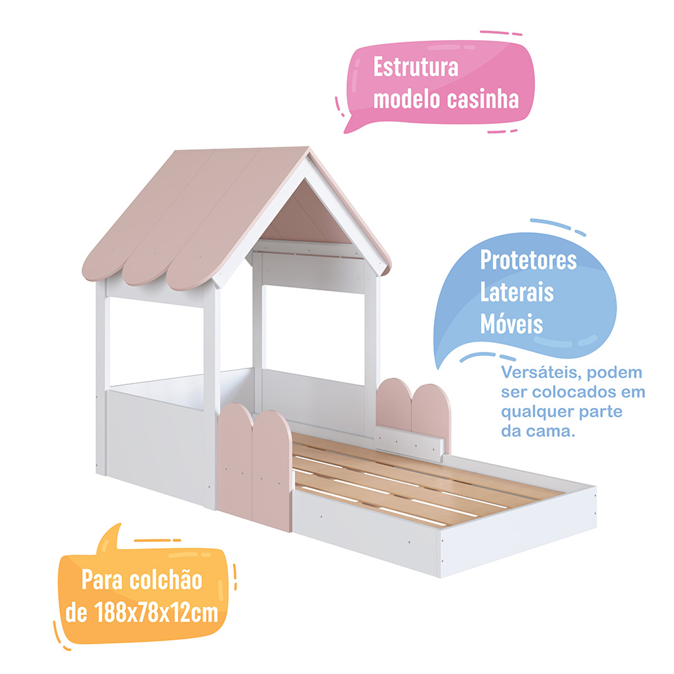 Cama Infantil Montessoriana Casinha Branca e Rosa