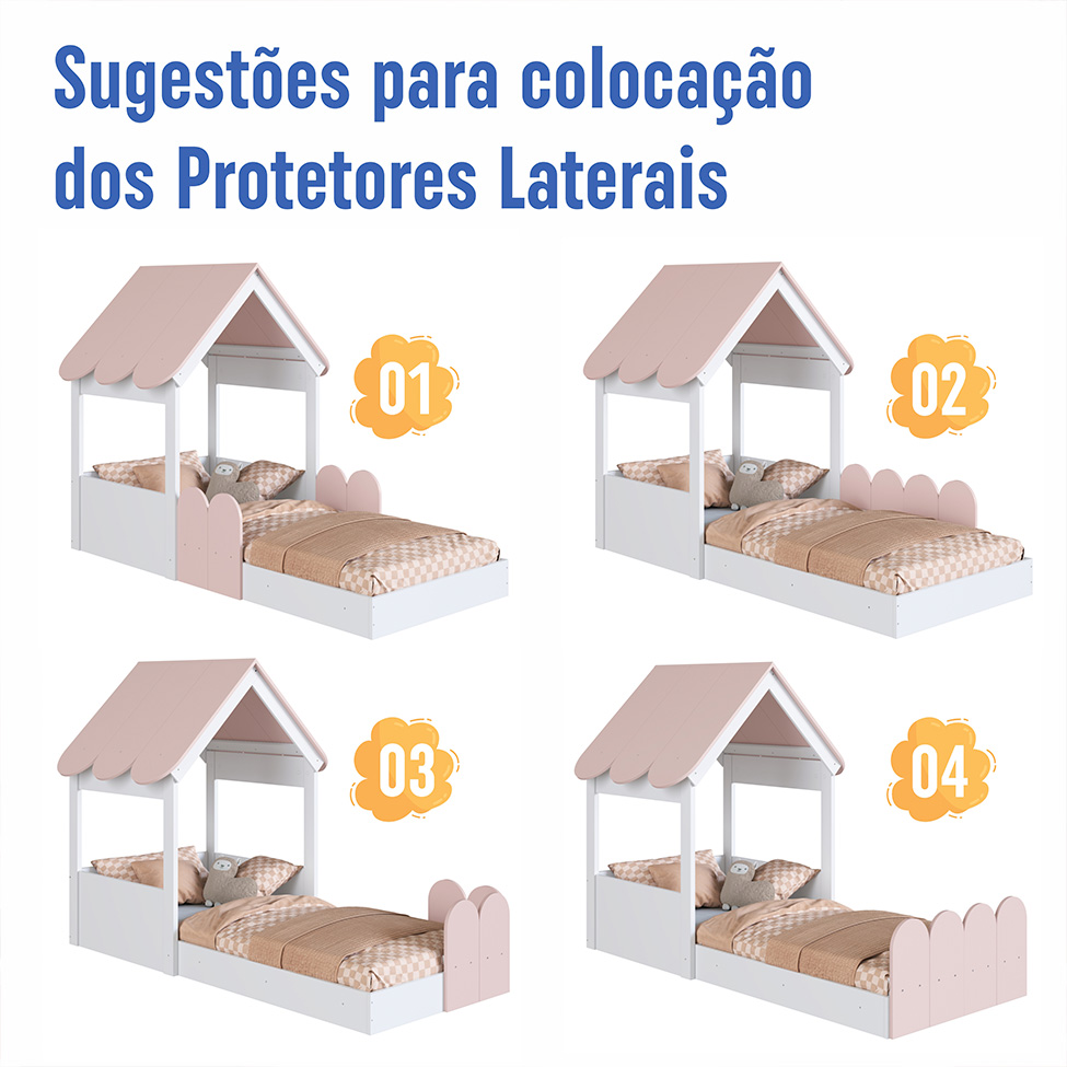 Cama Infantil Montessoriana Casinha Branca e Rosa