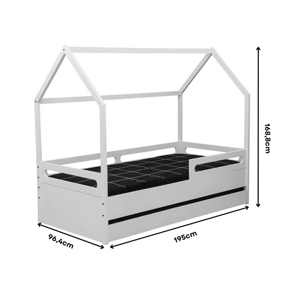 Cama Infantil Montessoriana Casinha Tivoli com Cama Auxiliar Branca
