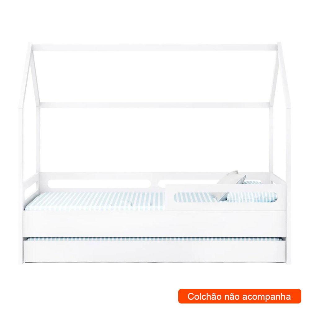 Cama Infantil Montessoriana Casinha Tivoli com Cama Auxiliar Branca