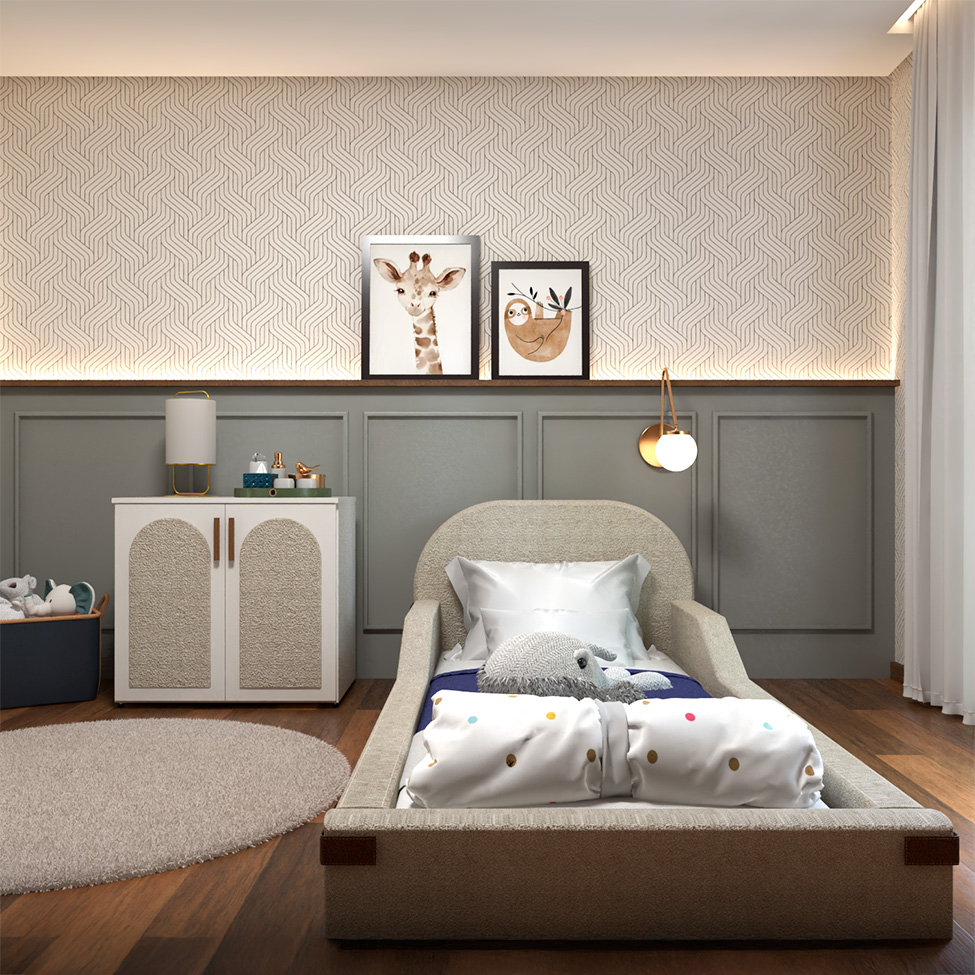 Cama Infantil Montessoriana Mavi Bouclé Bege e Caramelo