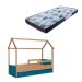 Cama Infantil Montessoriana Miney 2 GV Aveiro e Azul com Colchão Astra D20 Preto e Cinza
