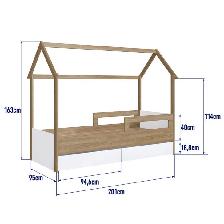 Cama Infantil Montessoriana Miney 2 GV Aveiro e Branco com Colchão Astra D20 Preto e Cinza