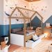 Cama Infantil Montessoriana Miney 2 GV Aveiro e Branco com Colchão Astra D20 Preto e Cinza