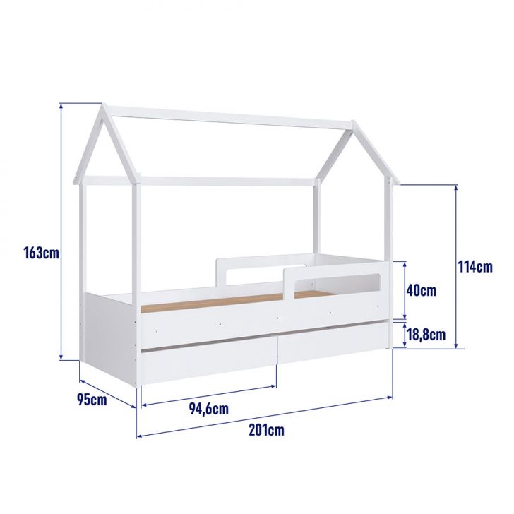 Cama Infantil Montessoriana Miney 2 GV Branco com Colchão Astra D20 Preto e Cinza