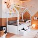 Cama Infantil Montessoriana Miney 2 GV Branco com Colchão Astra D20 Preto e Cinza
