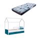 Cama Infantil Montessoriana Miney 2 GV Branco e Azul com Colchão Astra D20 Preto e Cinza