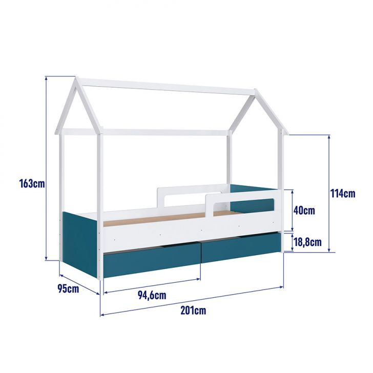 Cama Infantil Montessoriana Miney 2 GV Branco e Azul com Colchão Astra D20 Preto e Cinza
