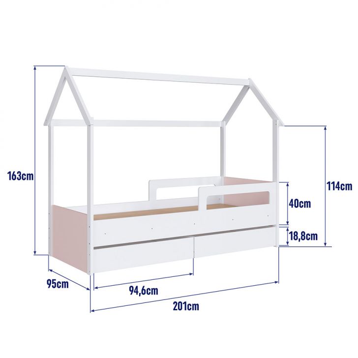 Cama Infantil Montessoriana Miney 2 GV Branco e Rosa com Colchão Astra D20 Preto e Cinza