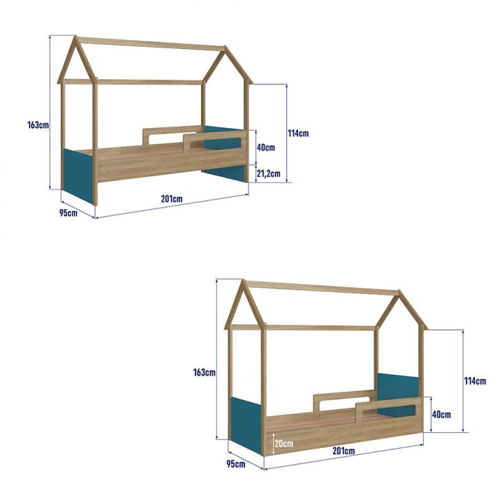 Cama Infantil Montessoriana Miney Aveiro e Azul com Colchão Astra D20 Preto e Cinza