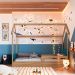 Cama Infantil Montessoriana Miney Aveiro e Azul com Colchão Astra D20 Preto e Cinza