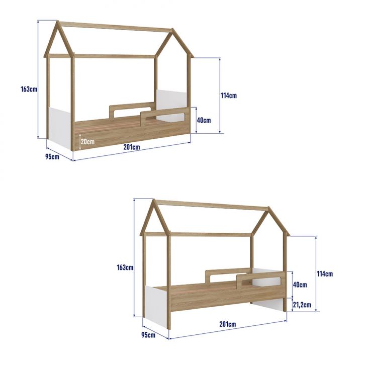Cama Infantil Montessoriana Miney Aveiro e Branco com Colchão Astra D20 Preto e Cinza