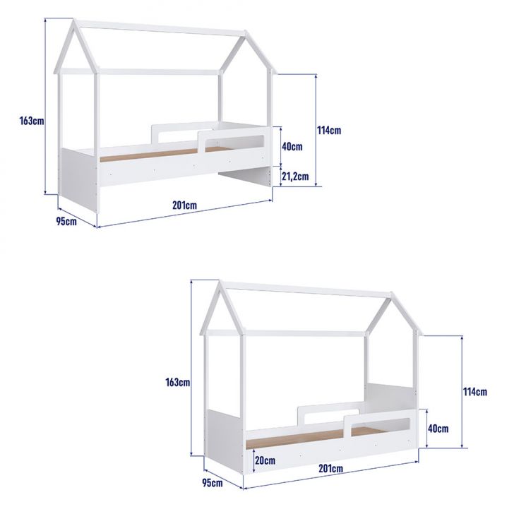 Cama Infantil Montessoriana Miney Branco com Colchão Astra D20 Preto e Cinza