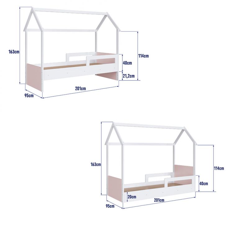 Cama Infantil Montessoriana Miney Branco e Rosa com Colchão Astra D20 Preto e Cinza