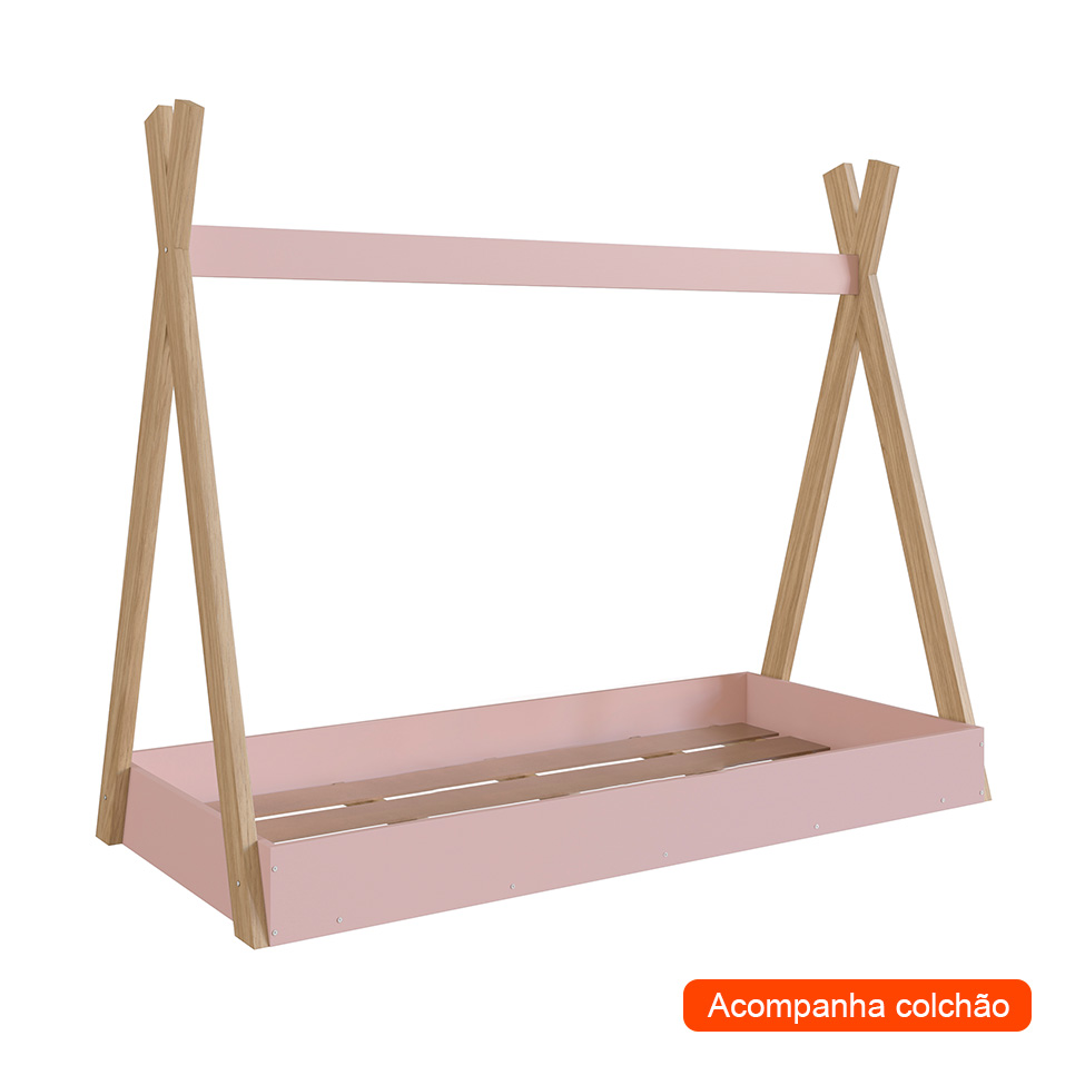 Cama Infantil Montessoriana com Colchão Espuma D23 (12x78x188) Rosa Branca e Itapuã