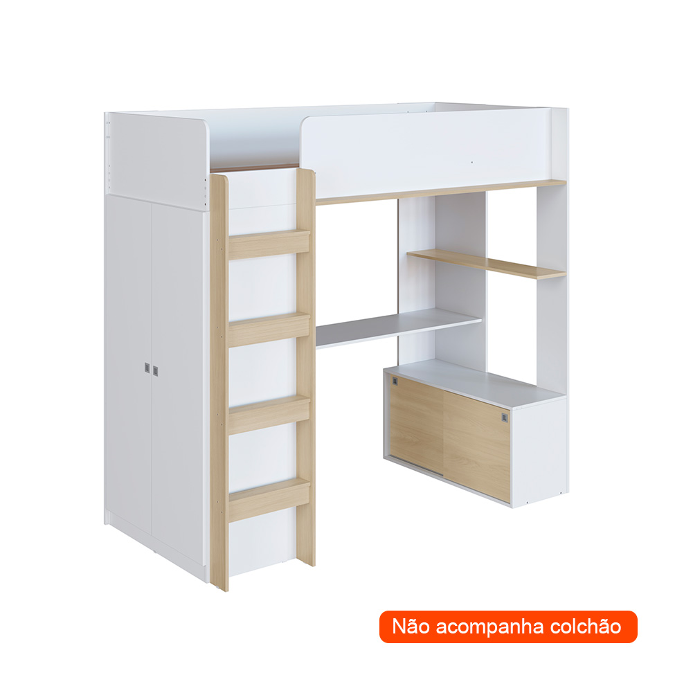 Cama Infantil Multifuncional Cora 4 PT Branca e Carvalho