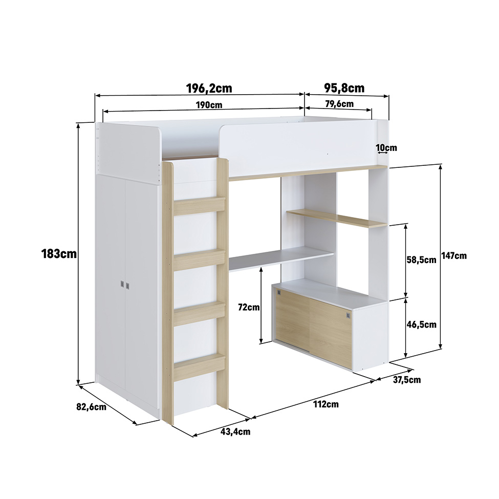 Cama Infantil Multifuncional Cora 4 PT Branca e Carvalho
