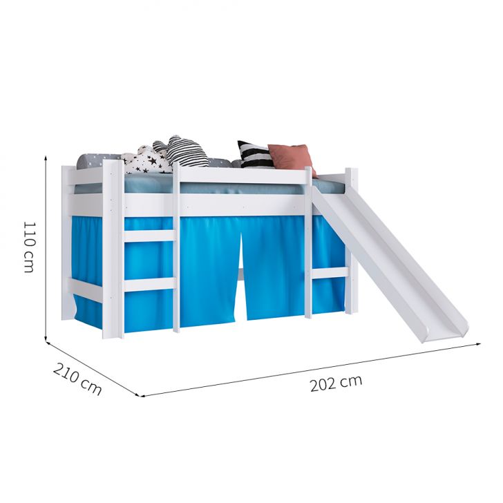Cama Infantil Slide com Escorregador Branca e Azul com Colchão Astra D20 Preto e Cinza