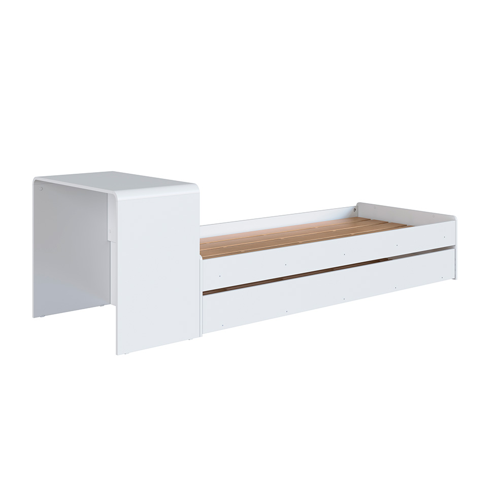 Cama Infantil com Cama Auxiliar e Escrivaninha Curve Branca