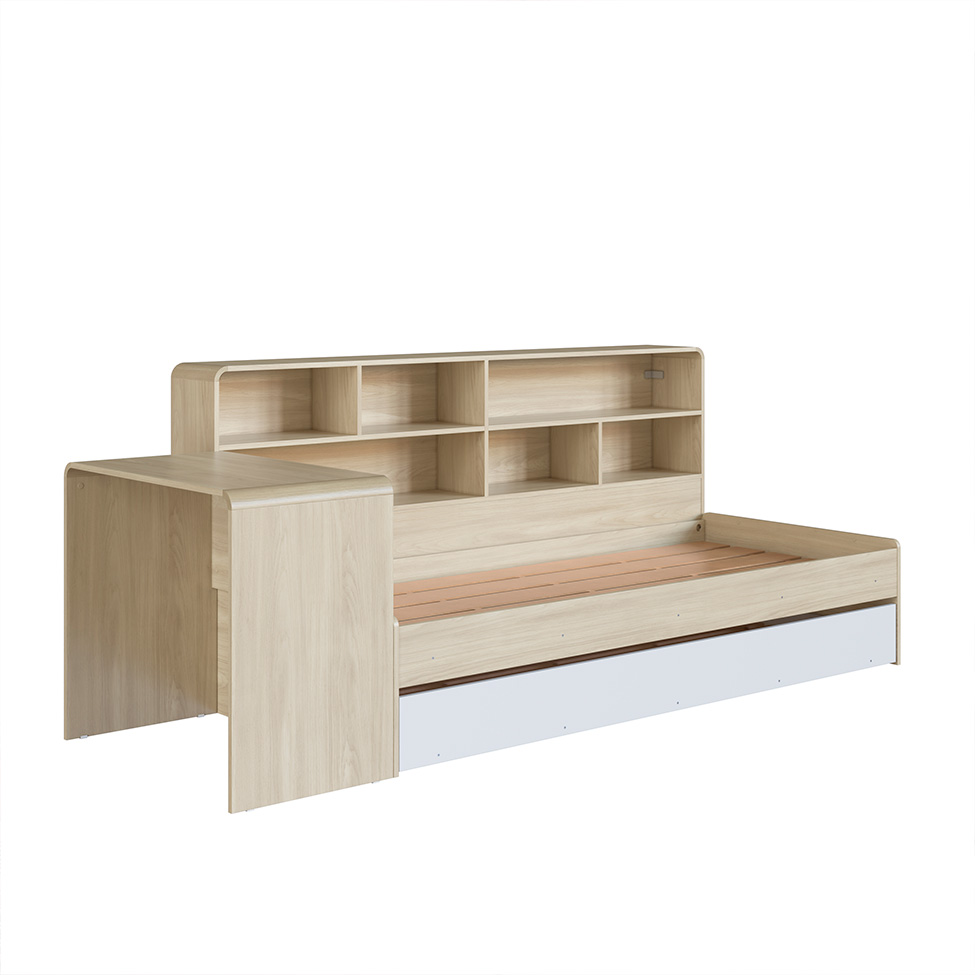 Cama Infantil com Cama Auxiliar, Escrivaninha e Nicho Curve Carvalho