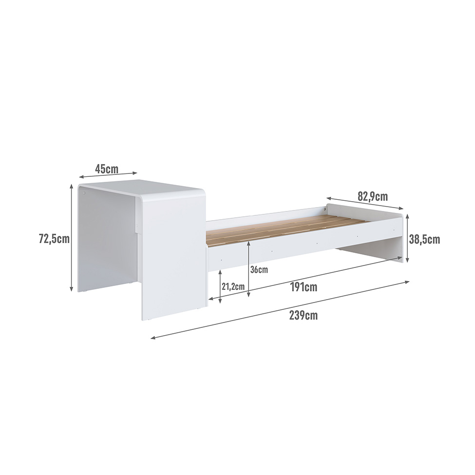 Cama Infantil com Escrivaninha Curve Branca