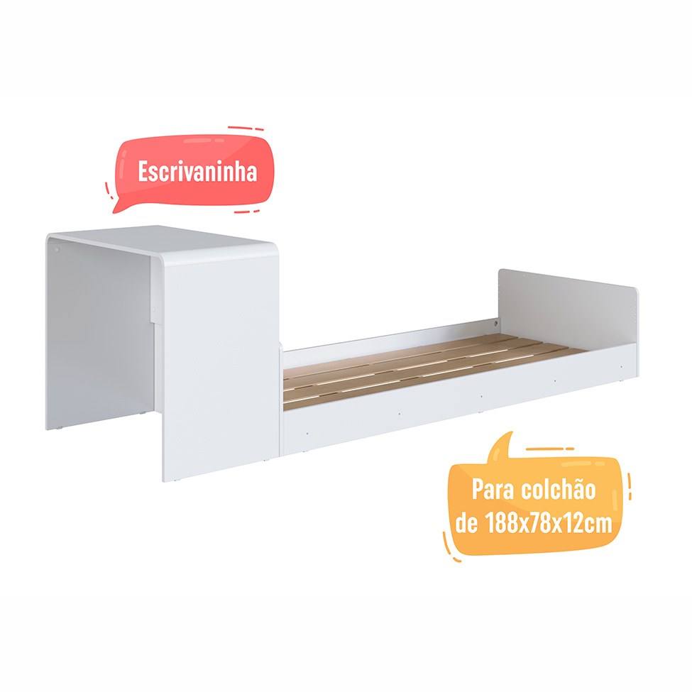 Cama Infantil com Escrivaninha Curve Branca